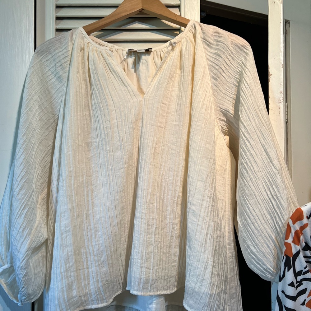 COS  blouse size 2 bellow sleeves, button v- neck, new with tag